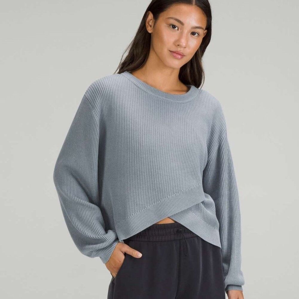 Lululemon Sweater Size 6 Reversible Crossover Chambray Ribbed Pullover Cashmere